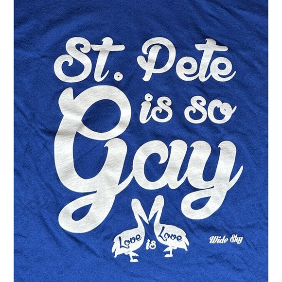 St Pete is So Gay Love Is Love LGBTQ Pride Blue Short Sleeve T-Shirt Florida XXL - Picture 2 of 5